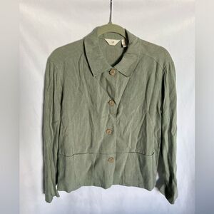 J Jill Sage Thin Blazer Shirt Button Down Linen Blend XS Petite